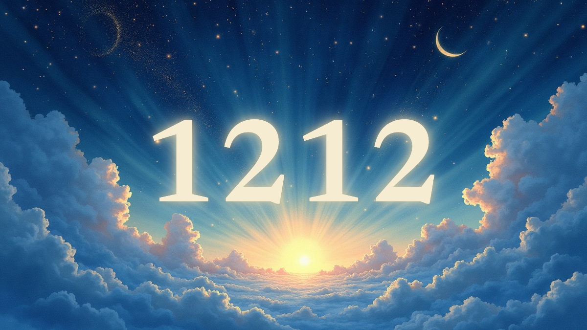 A soft, ethereal illustration for the angel number reading "1212 angel number meaning". 1212 is a gentle nudge from the universe to align your thoughts with what you truly want to create, reminding you that you are shifting into a new cycle of growth. It calls you to release old patterns and trust the unfolding of your path.
