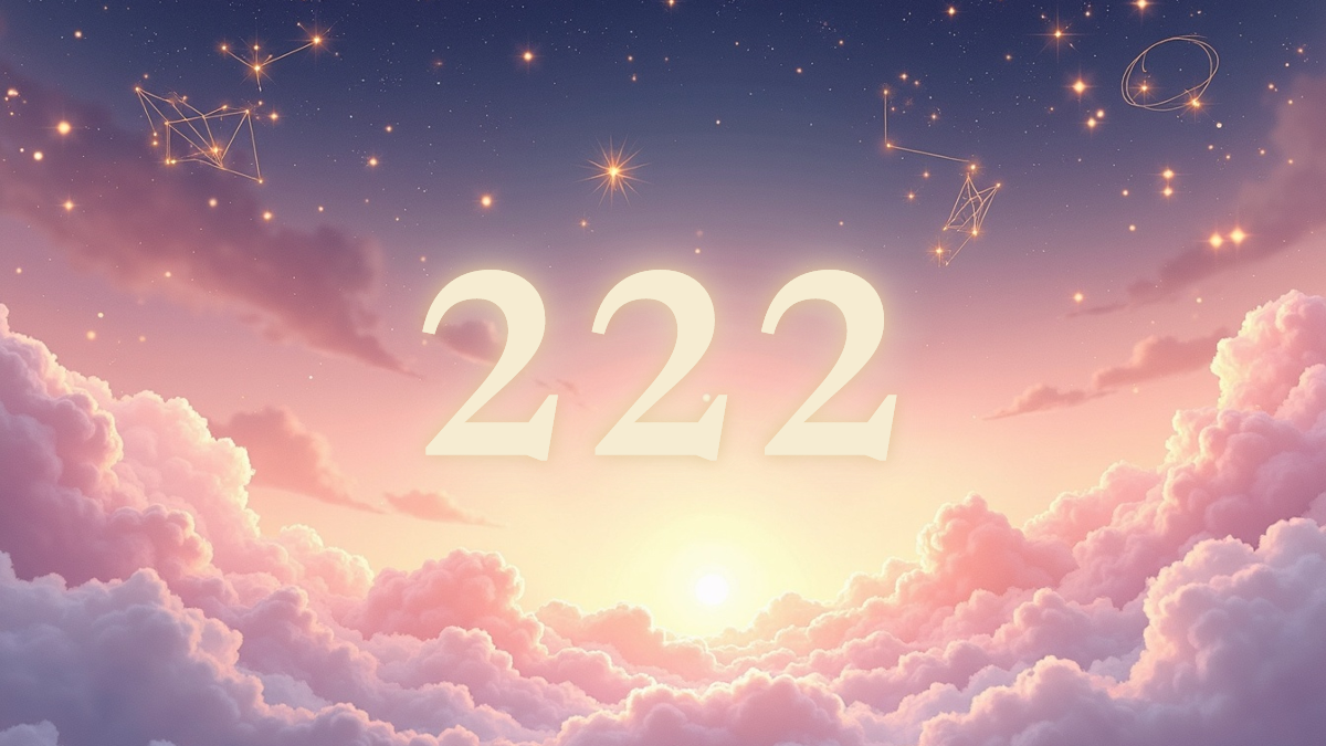 A soft, ethereal illustration for the angel number reading "222 angel number meaning". 222 is a gentle nudge from the universe to trust the process during a season of growth that is happening quietly, beneath the surface. It speaks of balance, partnership, and the quiet power of patience.