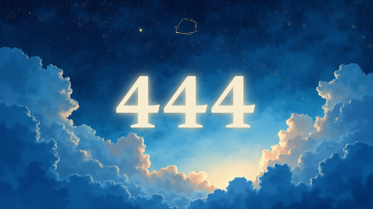 A soft, ethereal illustration for the angel number reading "444 angel number". 444 is a message of grounded reassurance from the universe, signaling that you are supported, protected, and building on stable foundations even when the path ahead feels uncertain. It often appears when steady effort and patient faith are quietly paying off.