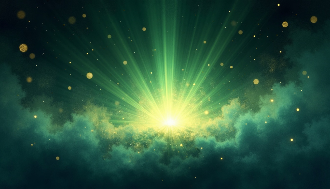 A soft, ethereal illustration for the aura colour reading "Green aura in relationships". A green aura showing up in relationships tends to point to a heart that leads with care, loyalty, and a quiet need for balance, though it can also carry the shadow of over-giving or holding on too tightly.
