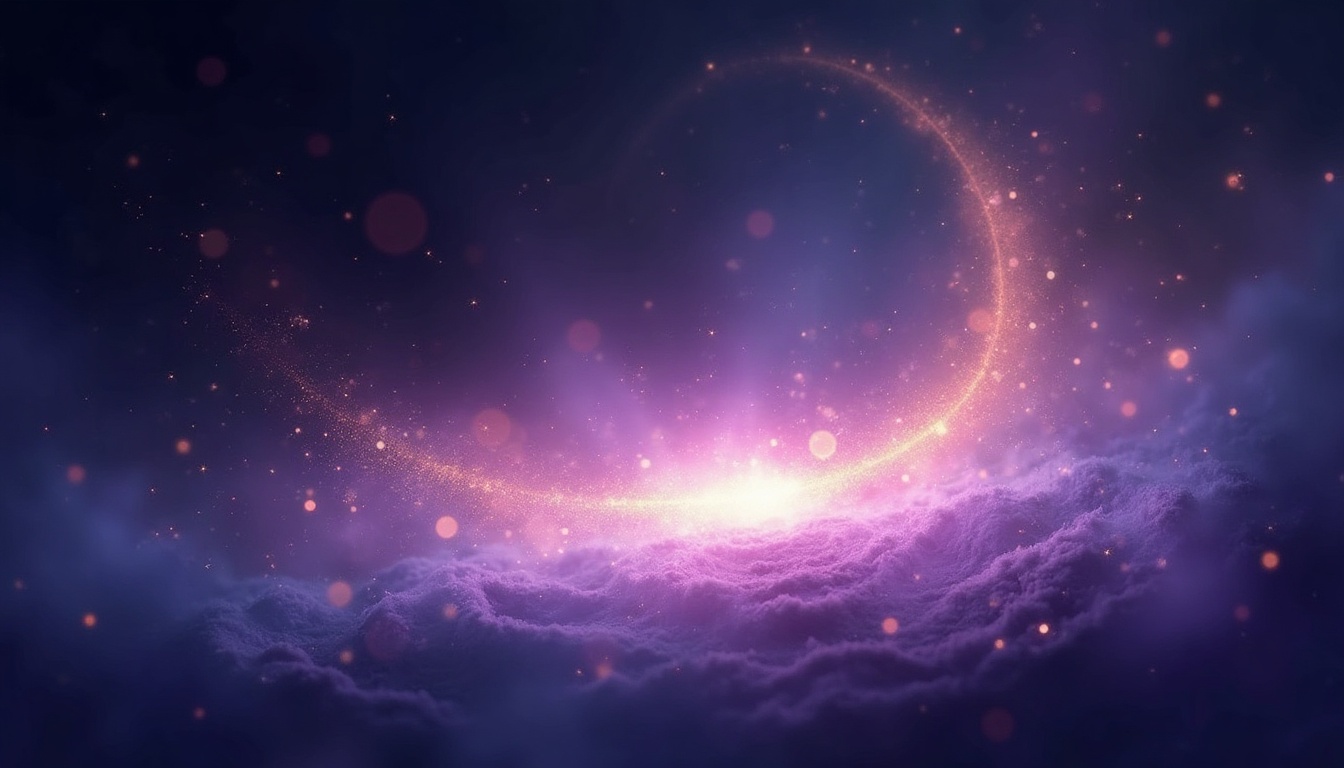 A soft, ethereal illustration for the aura colour reading "Purple aura meaning". A purple aura speaks to imagination, spiritual sensitivity, and a mind that naturally reaches beyond the ordinary. It suggests someone who is intuitive and idealistic, though prone to drifting into fantasy or feeling out of step with the everyday world.