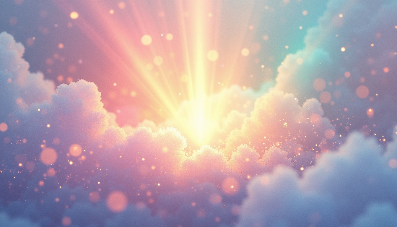 A soft, ethereal illustration for the aura colour reading "Rainbow aura meaning". A rainbow aura suggests a spirit in full bloom, someone whose emotional, mental, and spiritual layers are all lit up at once. It speaks of versatility, radiant energy, and a nature that refuses to be reduced to one hue.