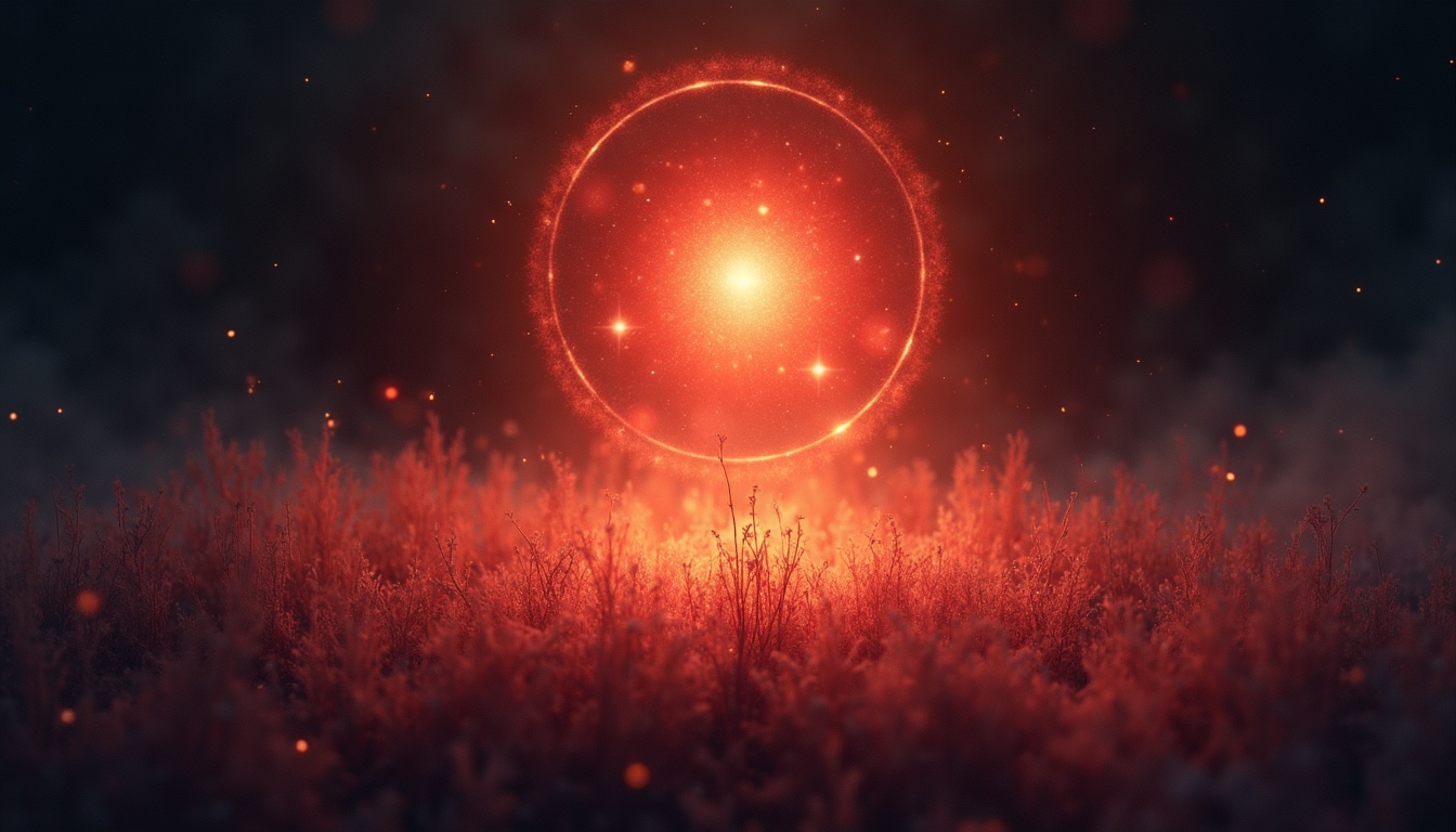 A soft, ethereal illustration for the aura colour reading "Red and orange aura meaning". A red and orange aura points to a nature that runs on vitality, appetite for life, and creative fire, blending the grounded force of red with the social, joyful warmth of orange. Together they suggest a person or moment charged with energy, ambition, and passionate self-expression, though one that benefits from mindful pacing.