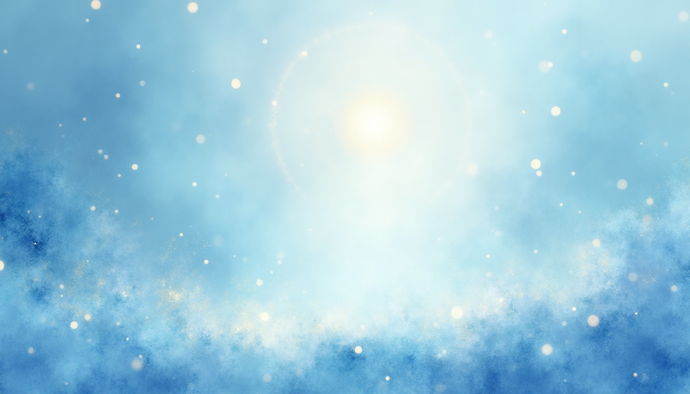 A soft, ethereal illustration for the aura colour reading "Sky blue aura meaning". A sky blue aura speaks of gentle, clear communication and a calm, open-hearted presence, someone who moves through the world with quiet honesty and a soothing, airy sensitivity to others.