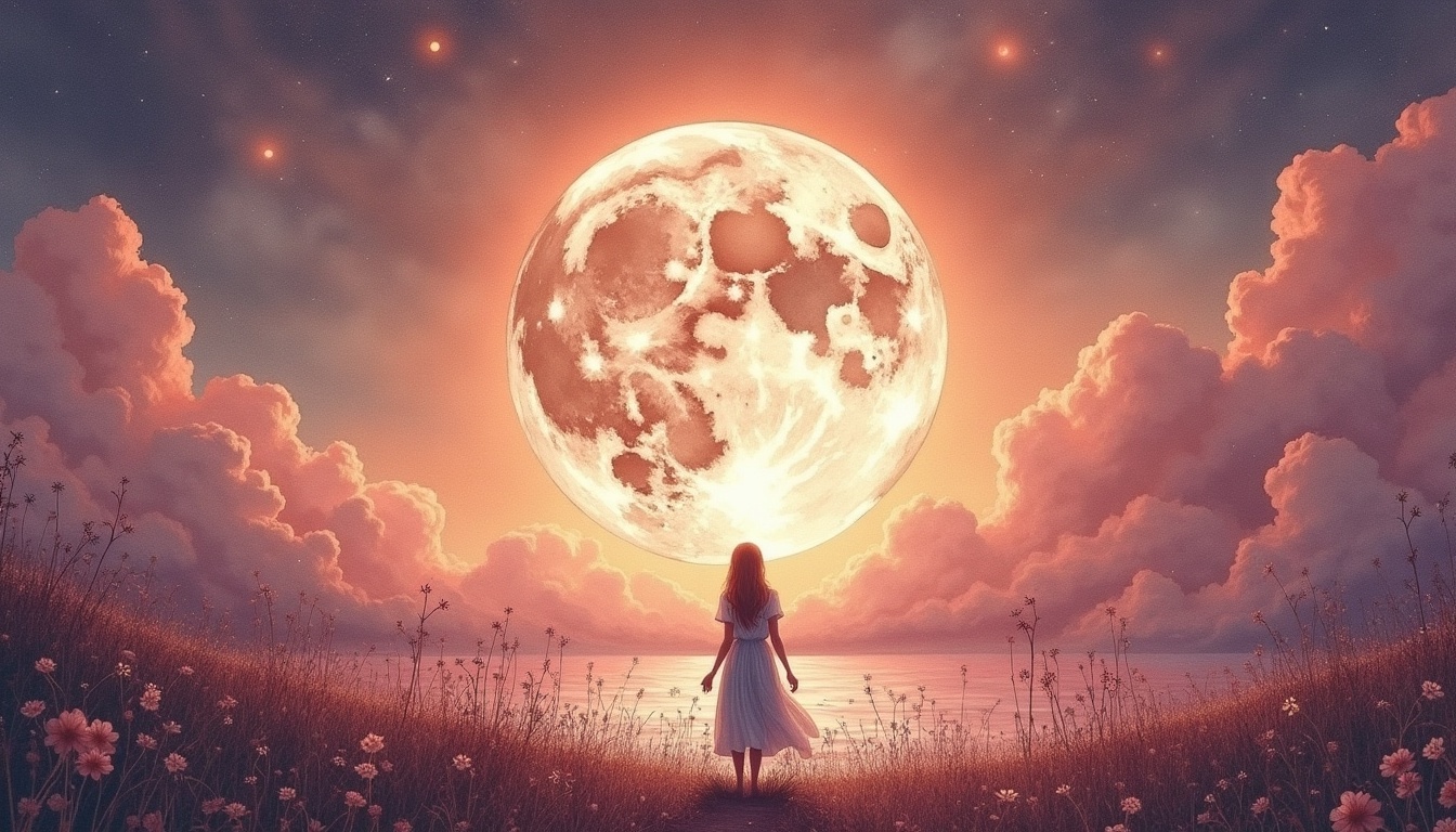 A soft, ethereal illustration for the tarot card reading "The moon tarot meaning". The Moon invites you to trust your intuition even when the path ahead feels unclear, honoring the wisdom found in dreams, uncertainty, and the parts of yourself not yet fully illuminated.