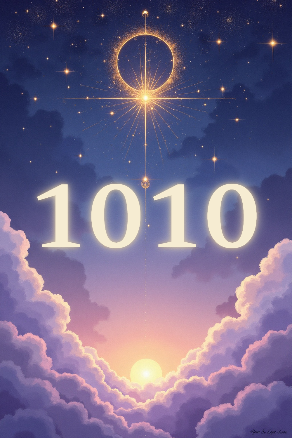 A soft, ethereal illustration for the angel number reading "1010 angel number meaning". 1010 is a gentle nudge from the universe that you are entering a new cycle of growth, one built on the foundation you have already laid. It blends the energy of new beginnings with the reminder that your thoughts are actively shaping your reality.