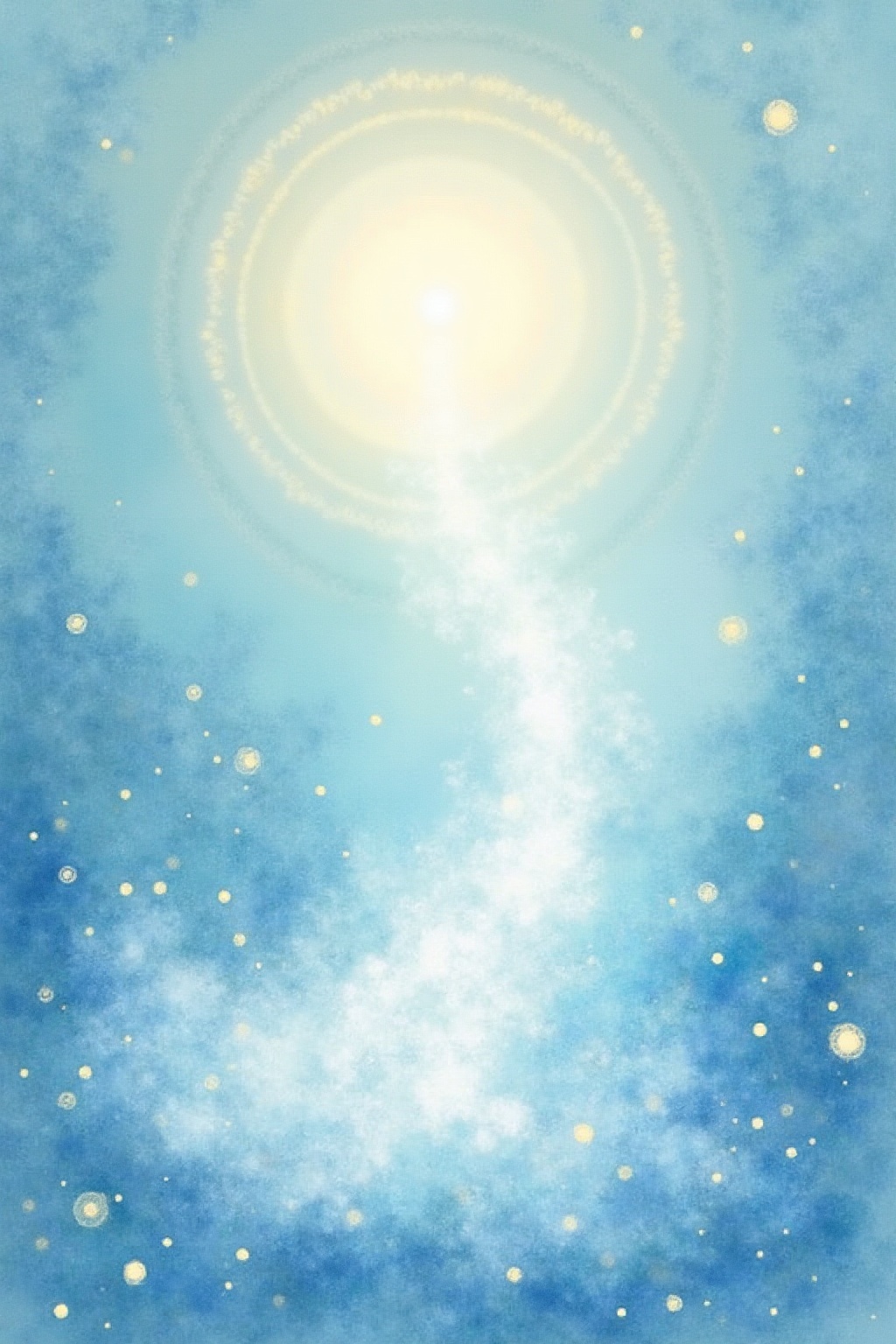A soft, ethereal illustration for the aura colour reading "Blue and green aura meaning". A blue and green aura points to a nature that blends calm inner reflection with healing, growth-oriented energy, someone who communicates from a place of genuine care and needs balance between rest and renewal.