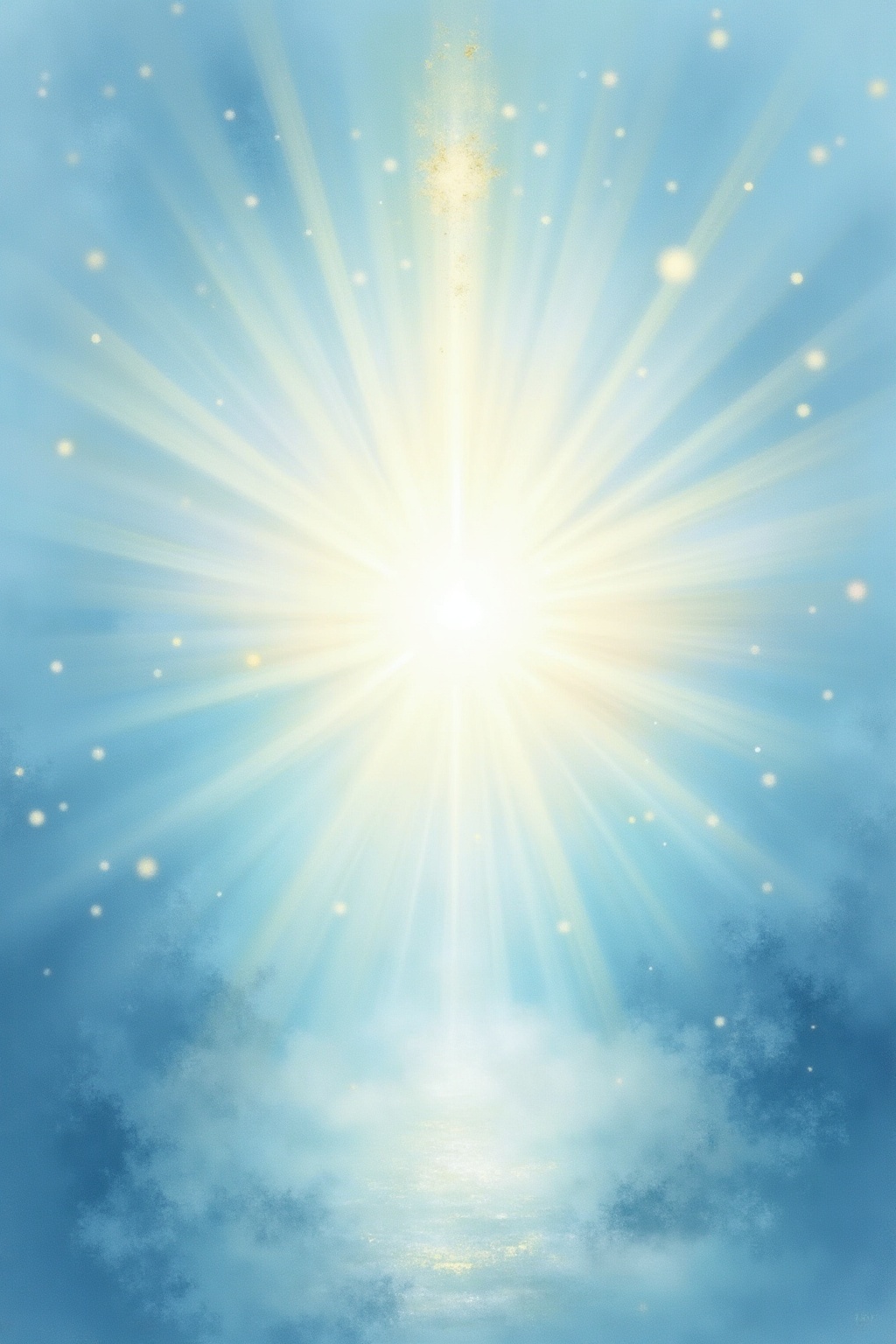 A soft, ethereal illustration for the aura colour reading "Blue aura personality". A blue aura is often read as a signature of calm depth, communication, and emotional sensitivity, pointing to someone who leads with feeling, listens well, and seeks harmony. It carries strengths of empathy and expression alongside a shadow side of withdrawal or emotional overwhelm.