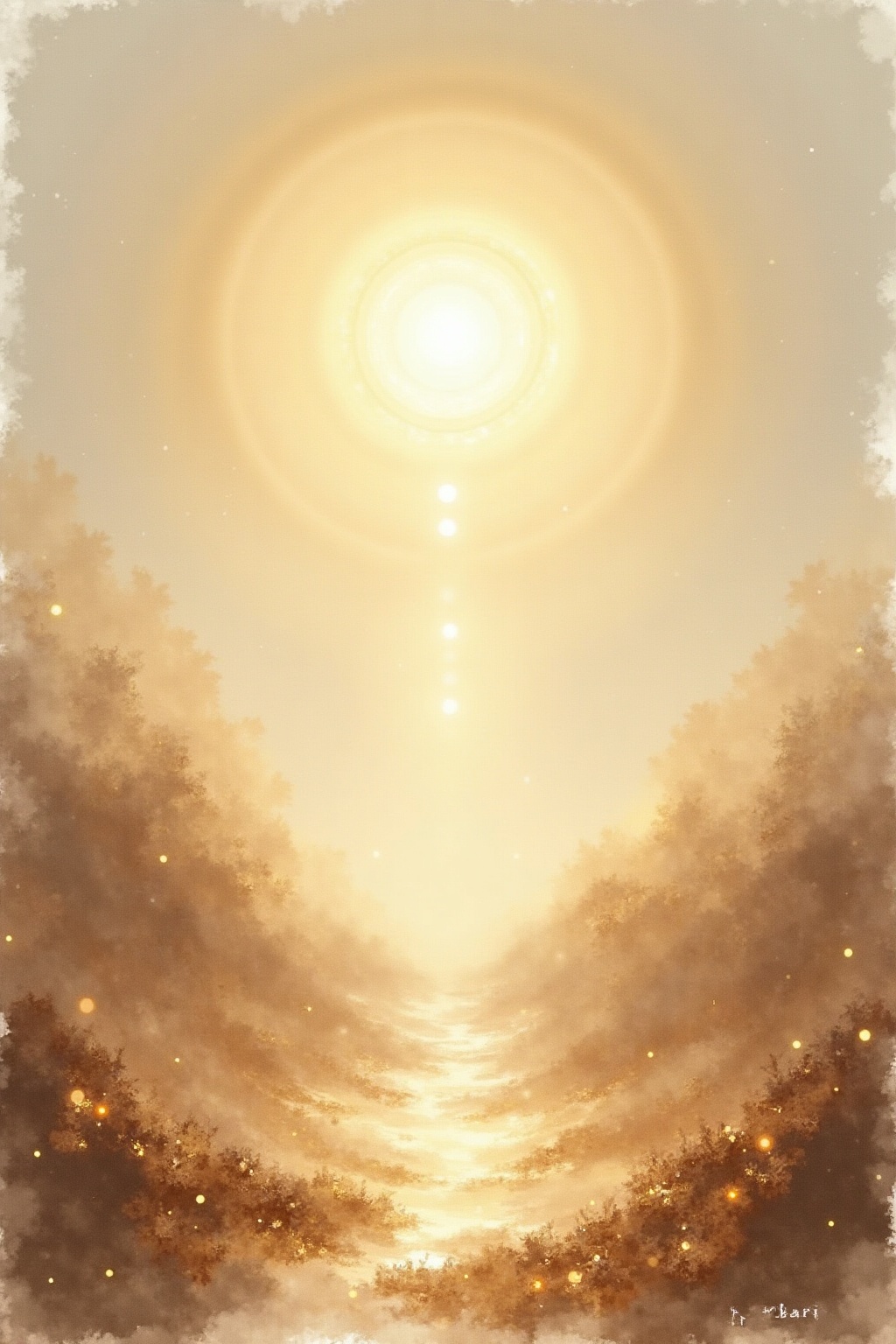 A soft, ethereal illustration for the aura colour reading "Brown aura meaning". A brown aura often points to a season of groundedness, practicality, and deep connection to the physical world, though it can also signal periods of heaviness, overwork, or emotional avoidance that deserve gentle attention.
