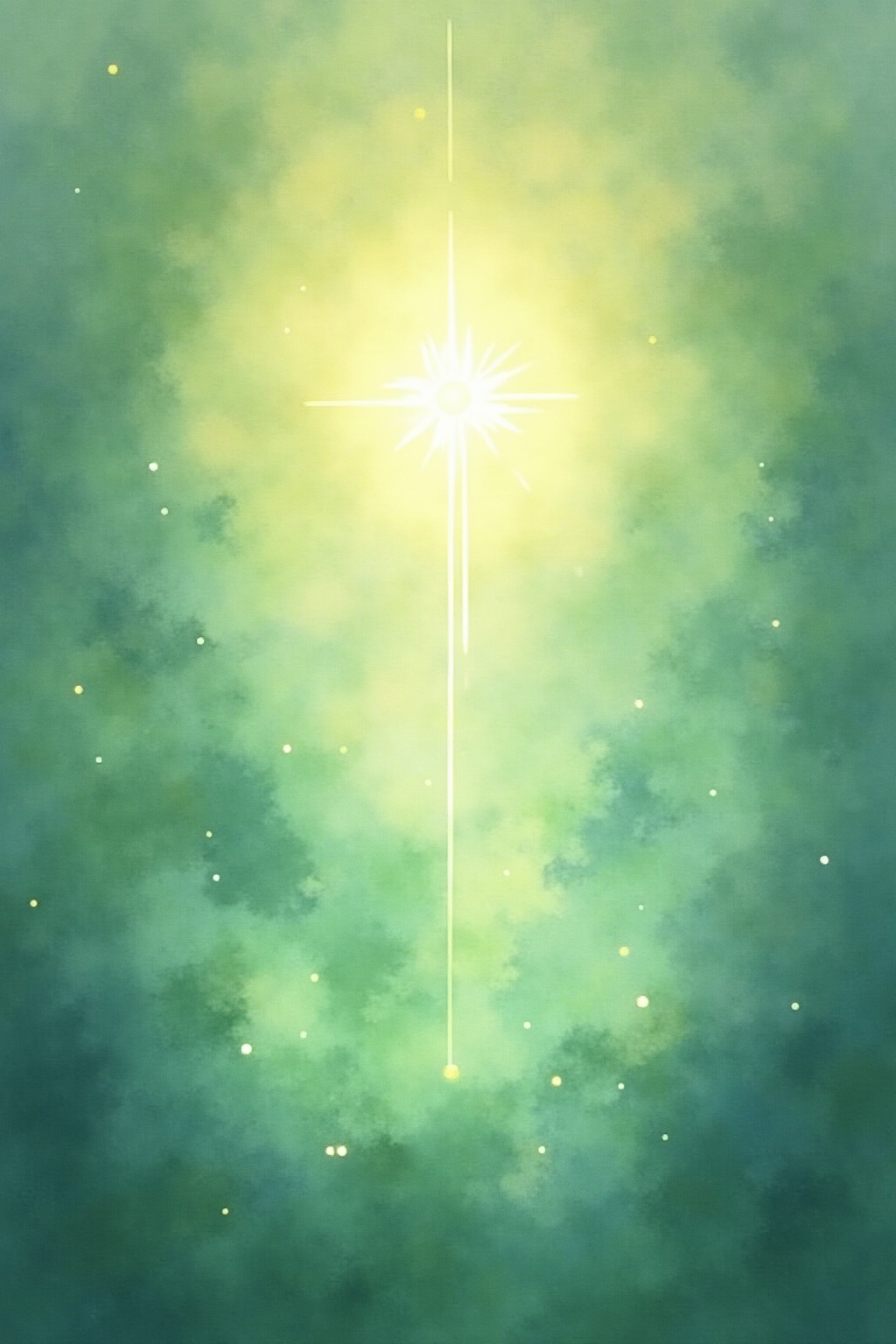 A soft, ethereal illustration for the aura colour reading "Green aura meaning personality". A green aura tends to speak of growth, balance, and the heart's quiet negotiations between giving and receiving. It points to a temperament rooted in nature's steadiness, healing instincts, and a deep need for equilibrium in oneself and one's surroundings.