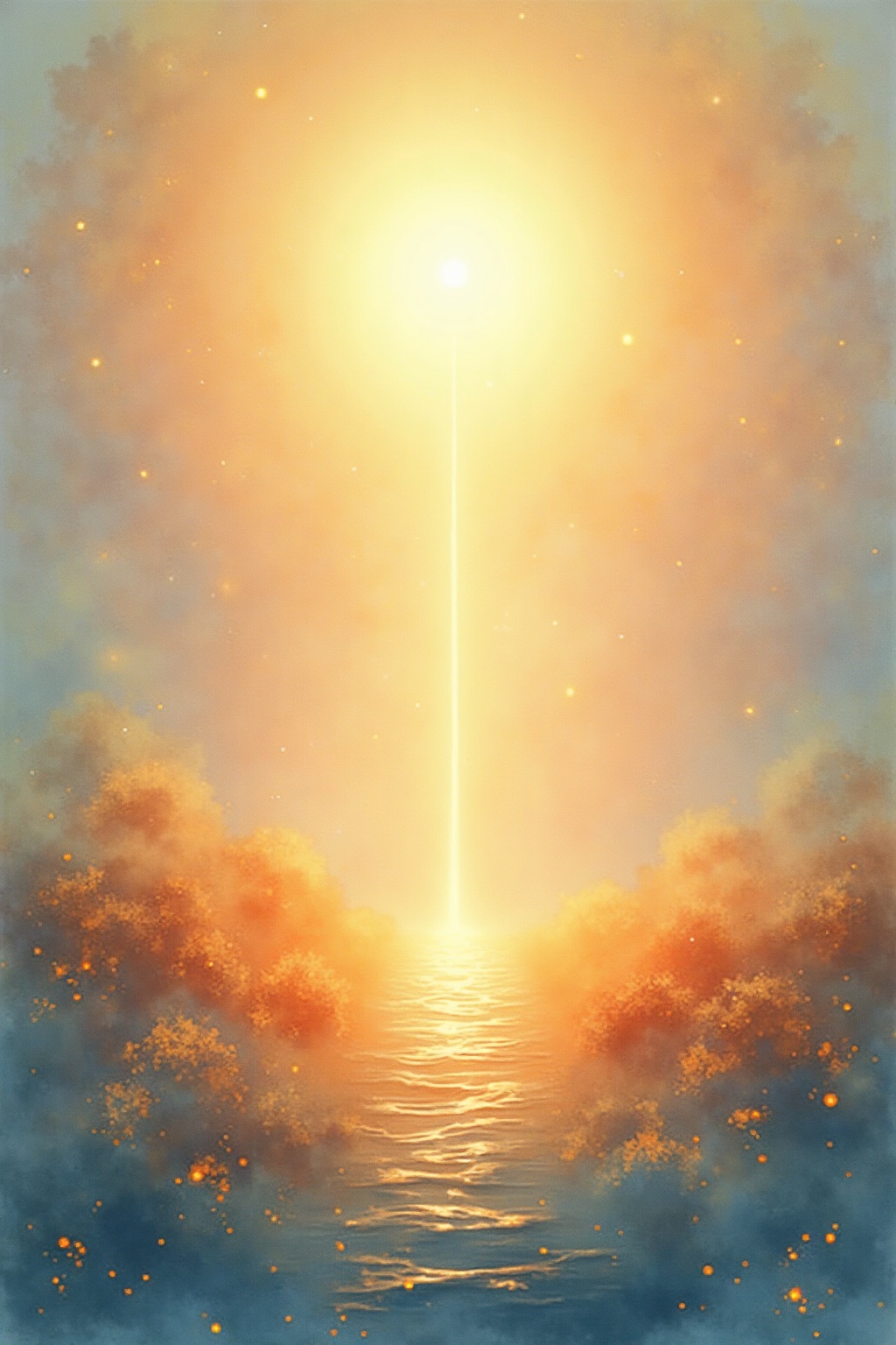 A soft, ethereal illustration for the aura colour reading "Orange aura meaning". An orange aura tends to speak of vitality, creativity, and a hunger for experience, radiating the warmth of someone who moves through life with enthusiasm and courage. It carries both the glow of confidence and the shadow of impulsiveness or restlessness.