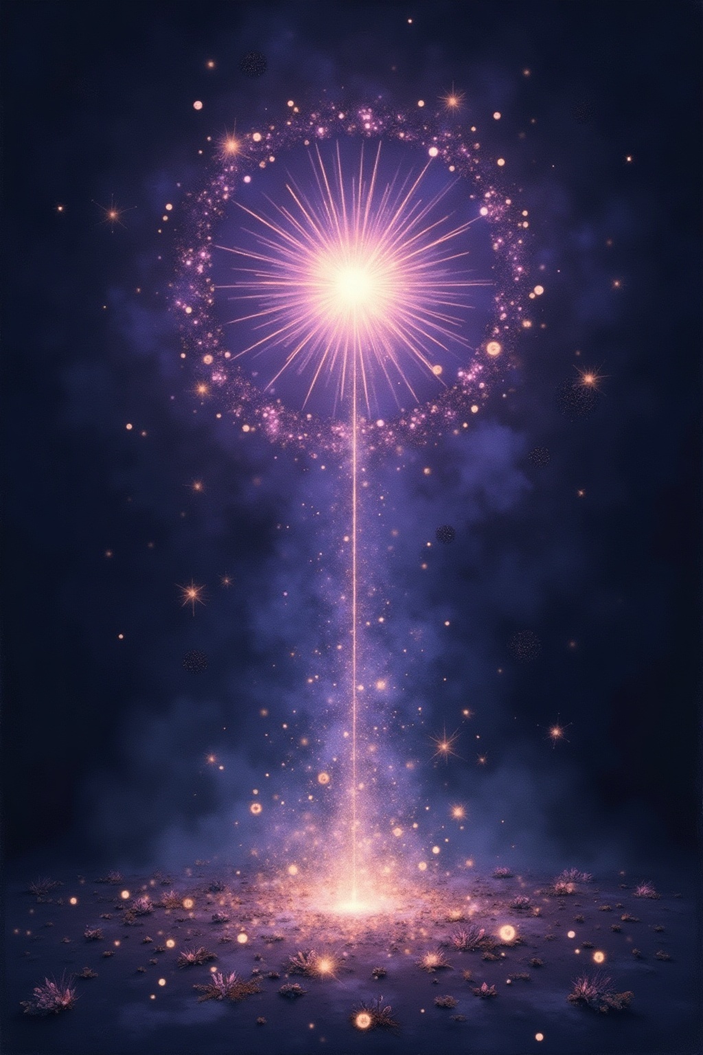 A soft, ethereal illustration for the aura colour reading "Purple aura meaning". A purple aura speaks to imagination, spiritual sensitivity, and a mind that naturally reaches beyond the ordinary. It suggests someone who is intuitive and idealistic, though prone to drifting into fantasy or feeling out of step with the everyday world.