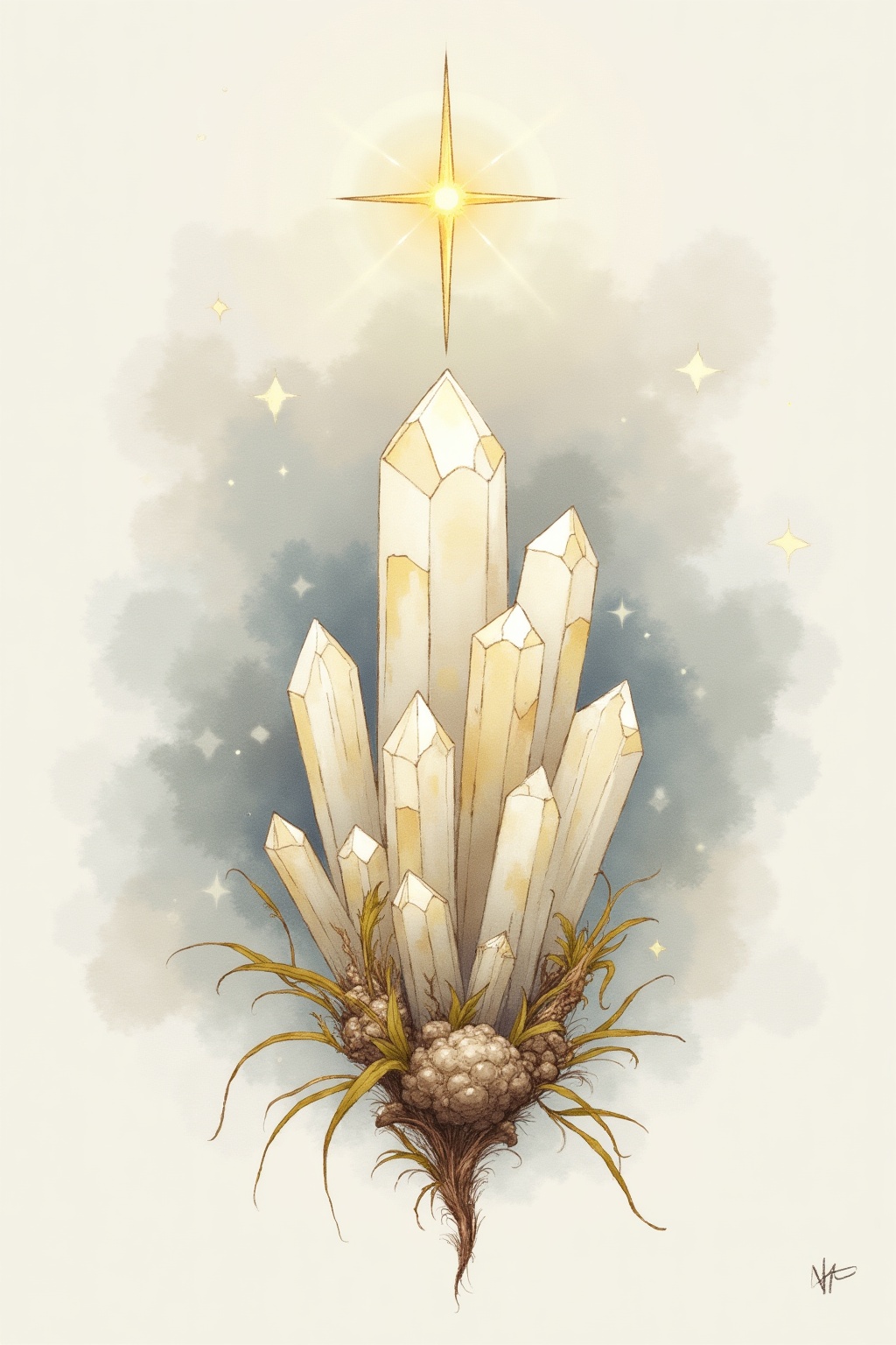 A soft, ethereal illustration for the crystal reading "Labradorite meaning". Labradorite is the crystal of transformation and inner magic, prized for its flashing play of color that seems to reveal light hidden within stone. Its meaning centers on intuition, protection, and the quiet unveiling of one's own depths.