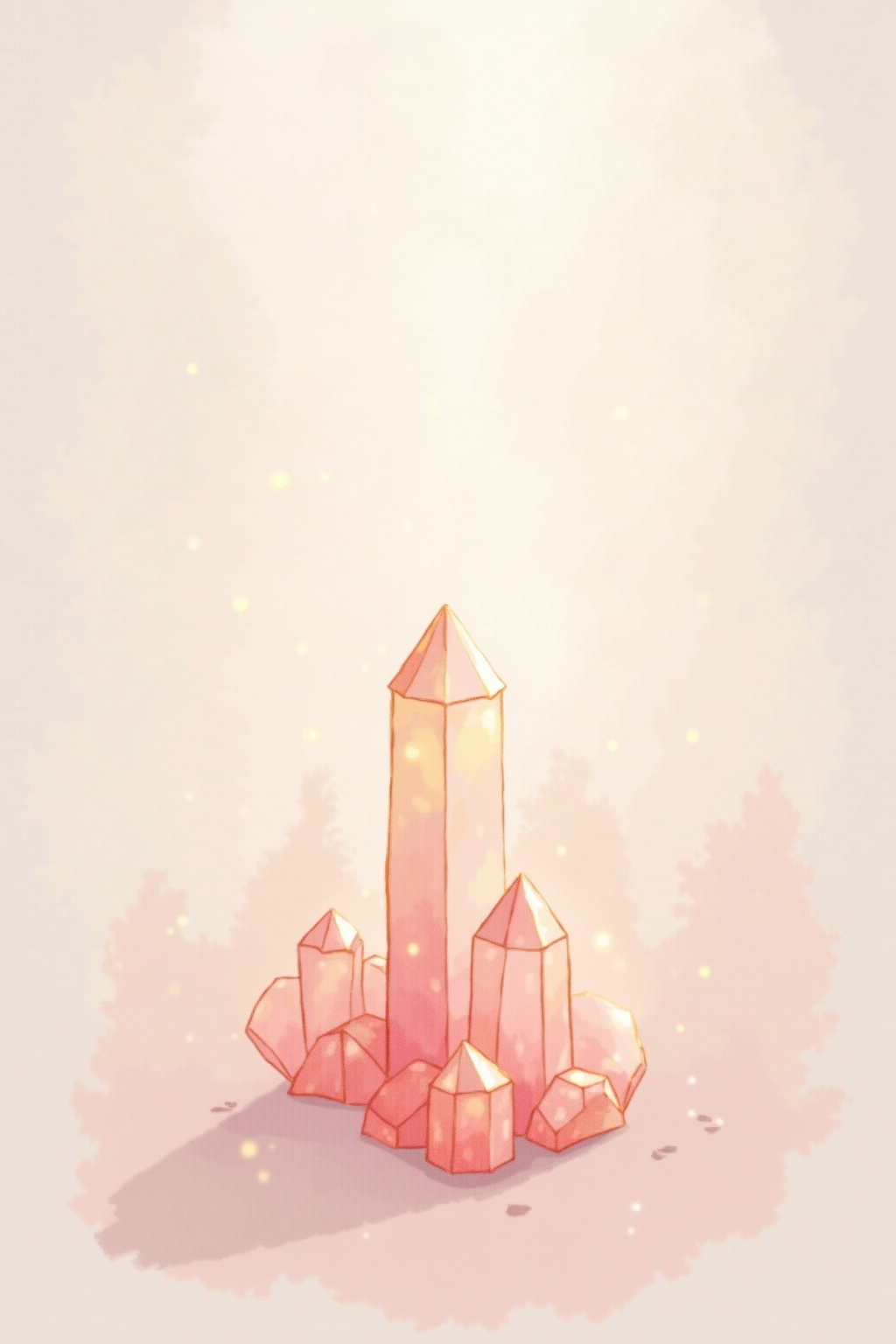 A soft, ethereal illustration for the crystal reading "Rose quartz meaning". Rose quartz is traditionally read as the stone of the heart, associated less with grand romance and more with the quieter, harder practice of turning compassion inward. Its meaning centers on self-regard, emotional repair, and the ongoing work of softening without becoming porous to others' demands.