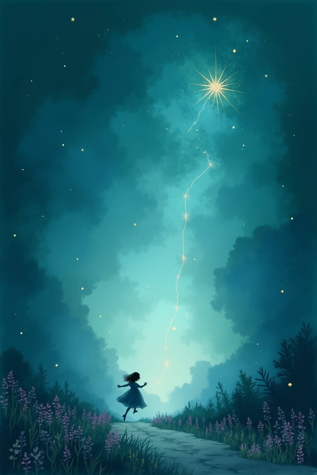 A soft, ethereal illustration for the dream reading "Dream about being chased". Being chased in a dream often mirrors something unresolved that the waking mind is avoiding, whether a feeling, a decision, or a truth about yourself that keeps catching up no matter how fast you run. The chase is less about danger and more about the relationship between you and whatever refuses to be ignored.