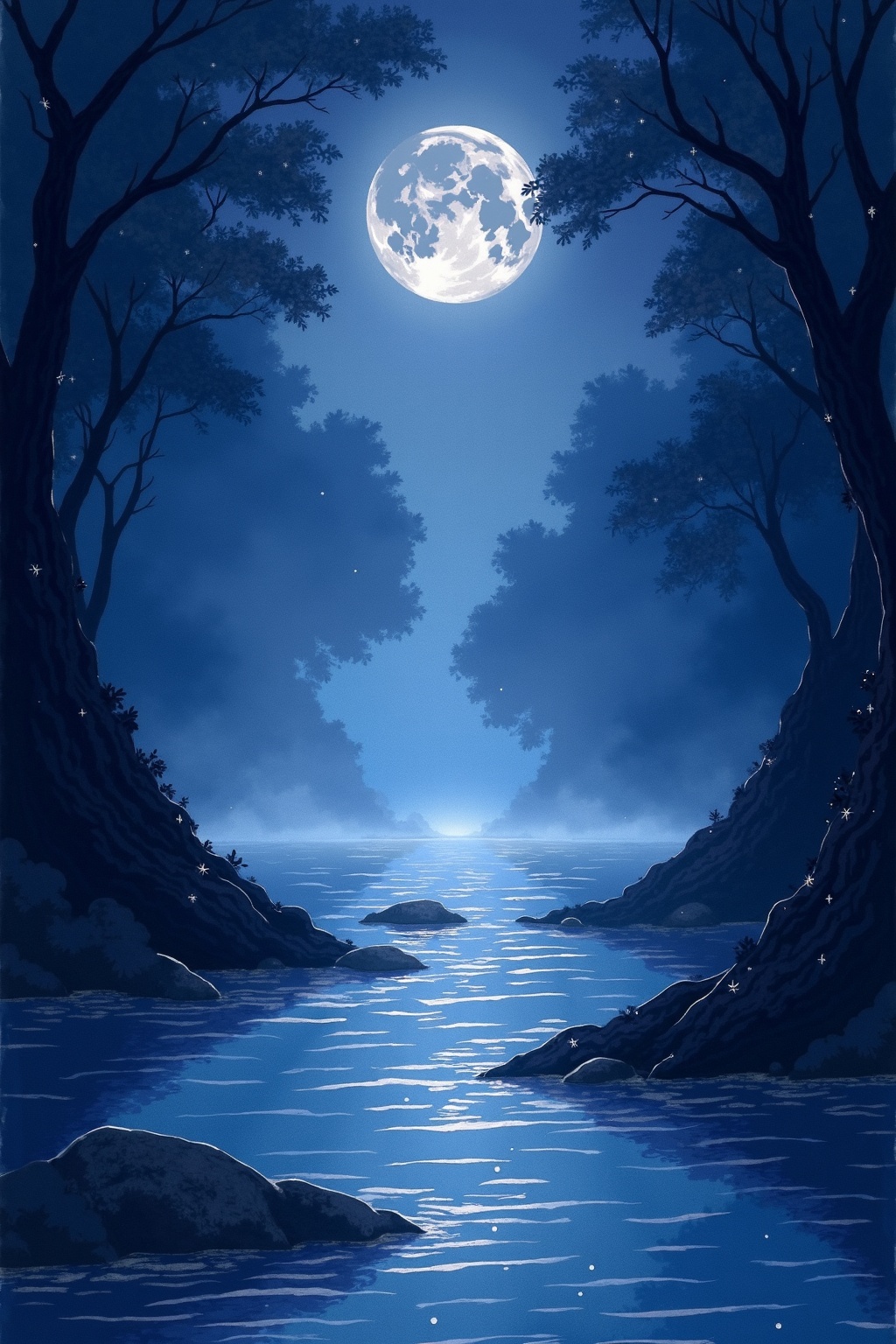 A soft, ethereal illustration for the dream reading "Dreaming about water". Dreaming about water often reflects the state of your emotional life, its calm or turbulence pointing to how you are processing feelings, change, and the parts of yourself that move beneath the surface of daily awareness.