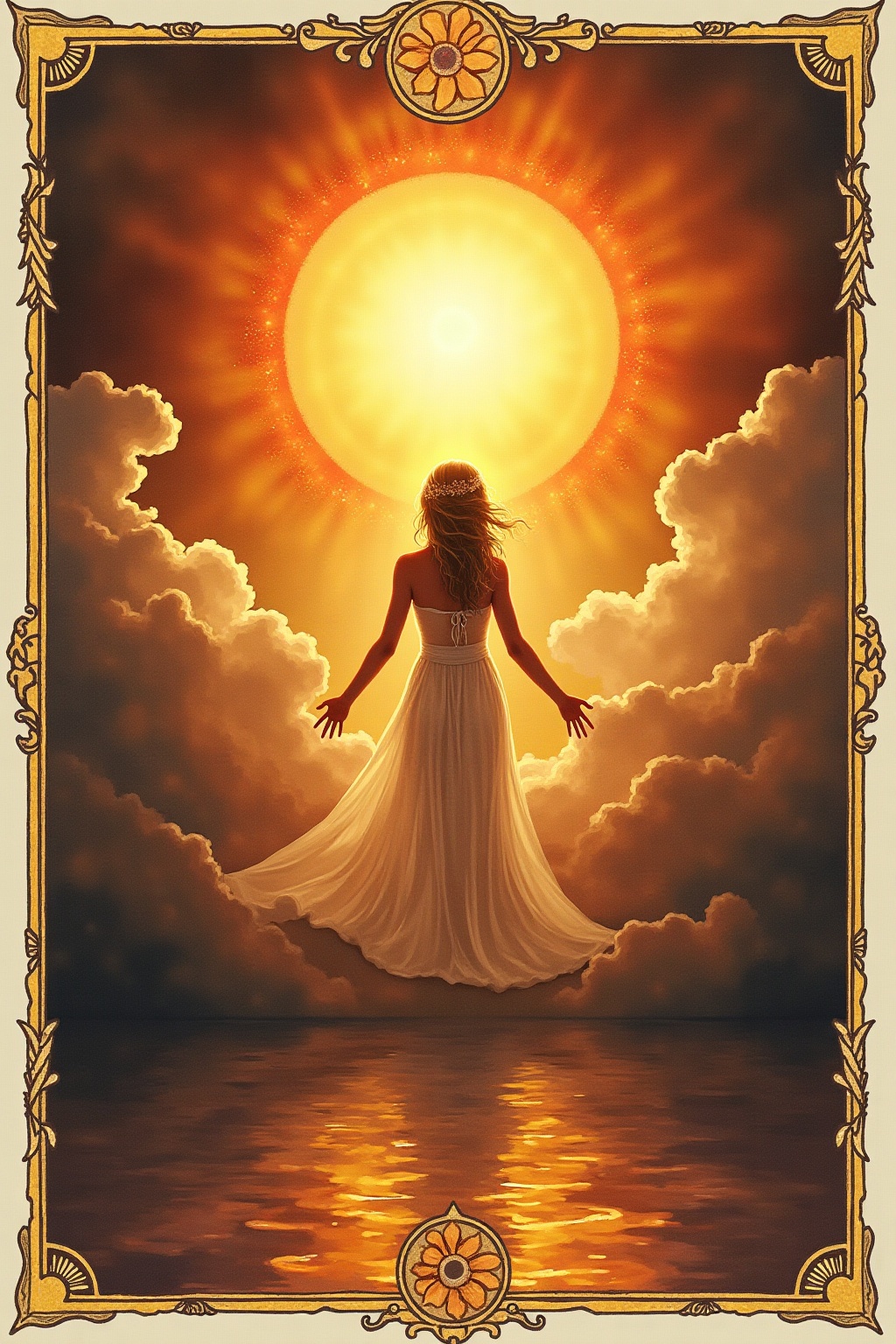 A soft, ethereal illustration for the tarot card reading "The sun tarot meaning". The Sun is one of the most straightforwardly joyful cards in the tarot deck, signaling vitality, clarity, and authentic happiness. When it appears, it suggests a season of warmth and genuine good fortune, though its real gift is inviting you to notice where you may still be holding back your own light.